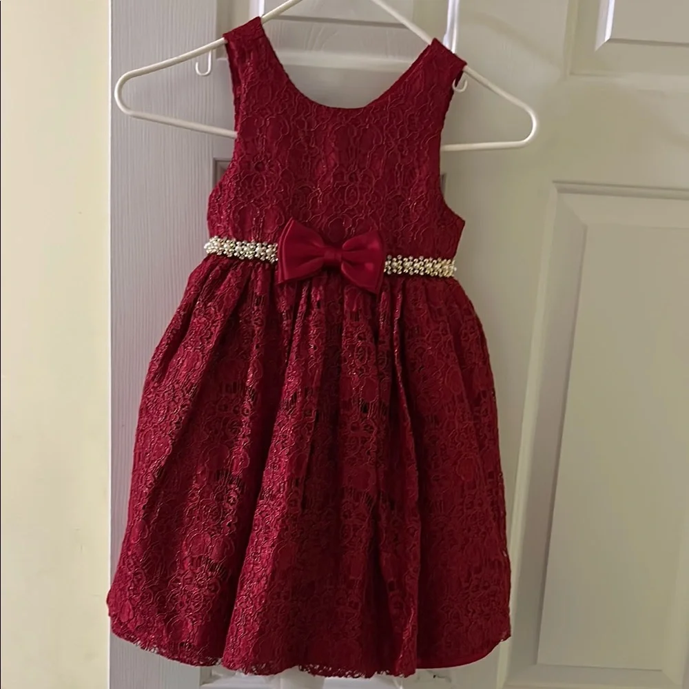 Floral Blue/green and Red Lace Kids Dresses - Picture 3 of 11